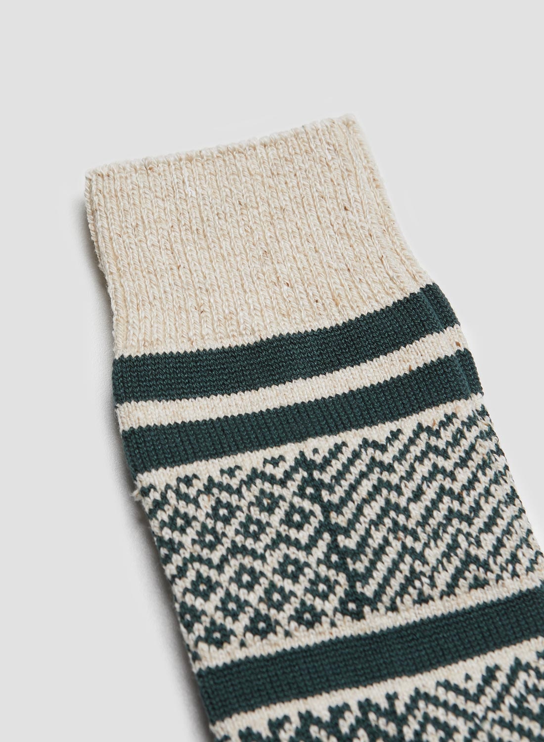 Rototo Multi Jacquard Crew Sock in Ivory/Dark Green - 2