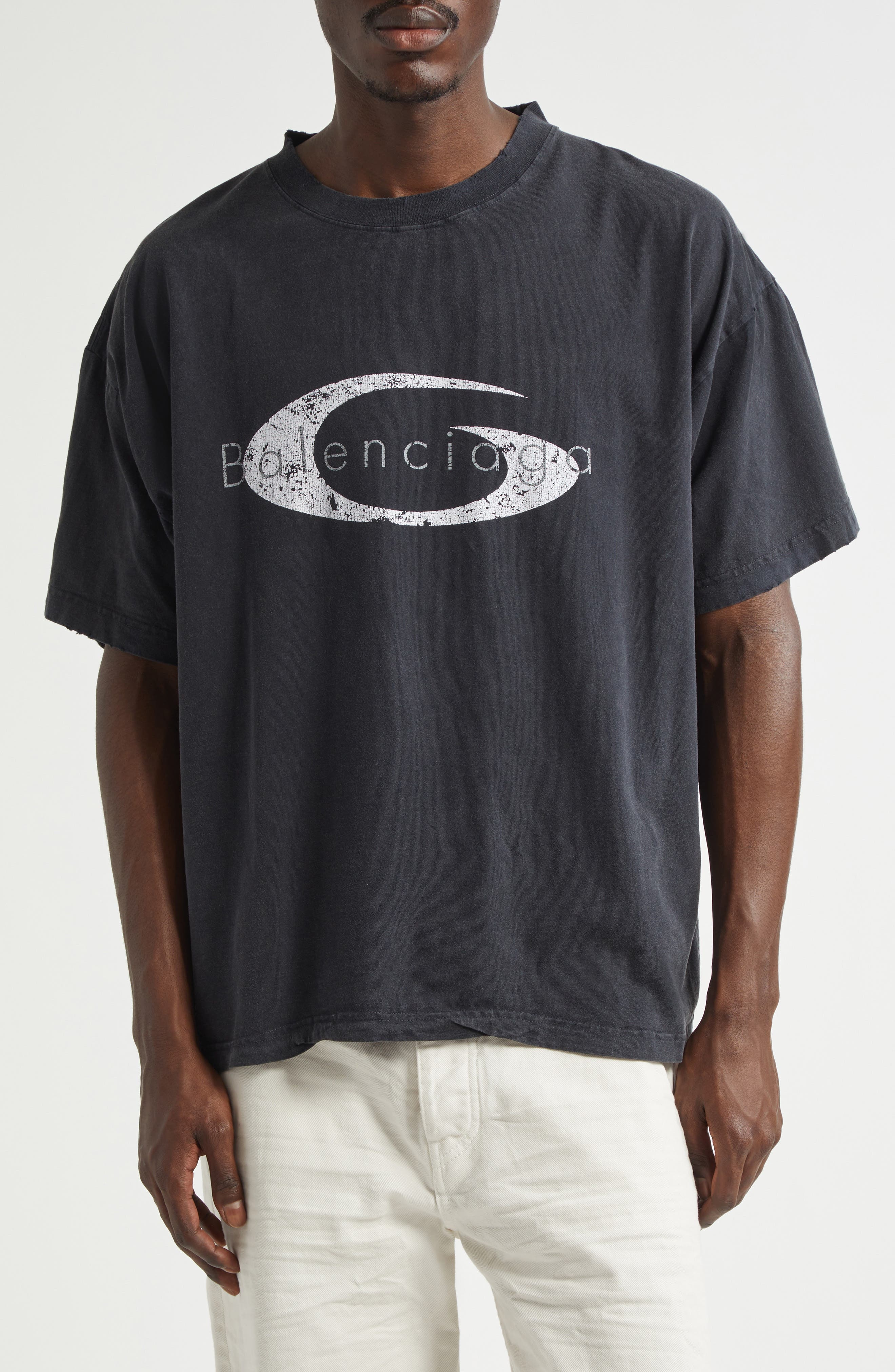 Balenciaga Loop Sports Icon Distressed Boxy Logo Graphic T-Shirt in 9374 Faded Washed Black at Nords - 1