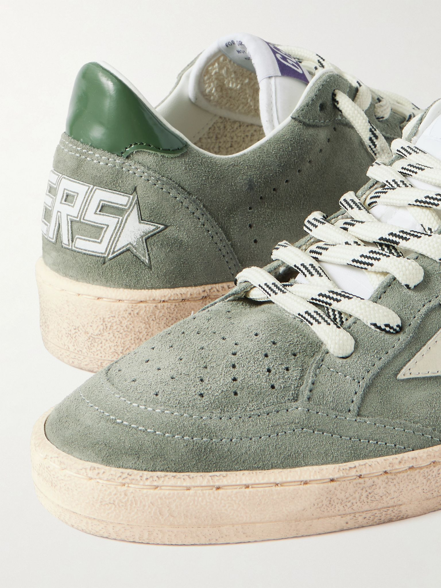 Ball Star distressed leather-trimmed suede sneakers Army green - 4