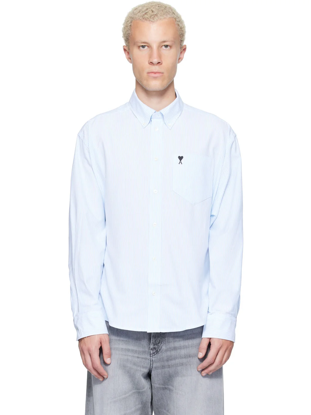 White & Blue Boxy Cotton Ami de Coeur Shirt - 1