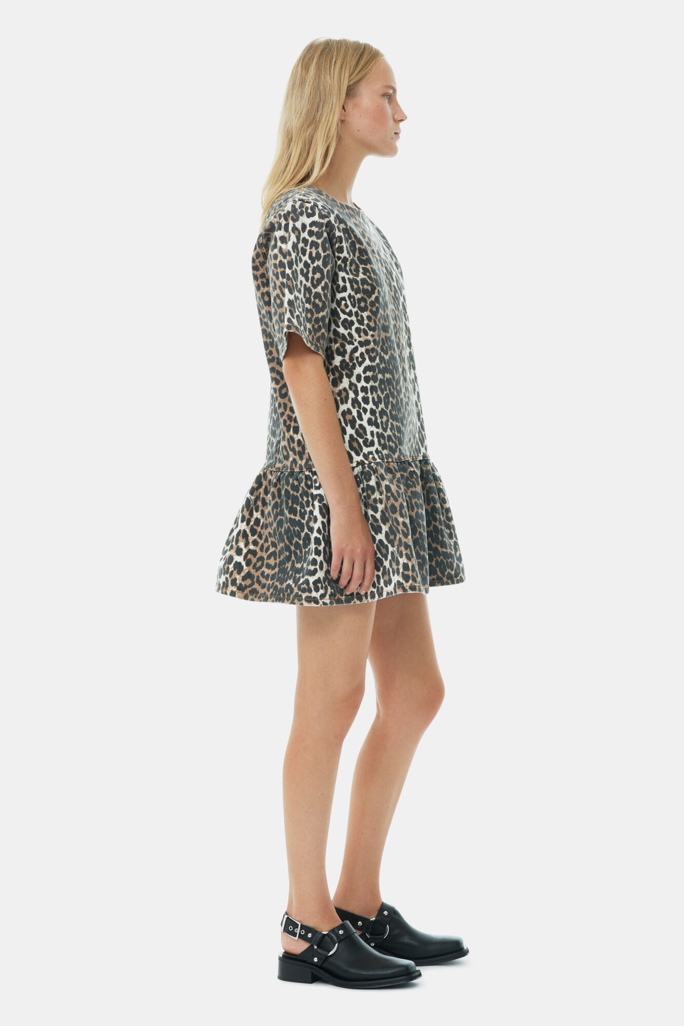 LEOPARD OPEN-BACK MINI DENIM DRESS - 4