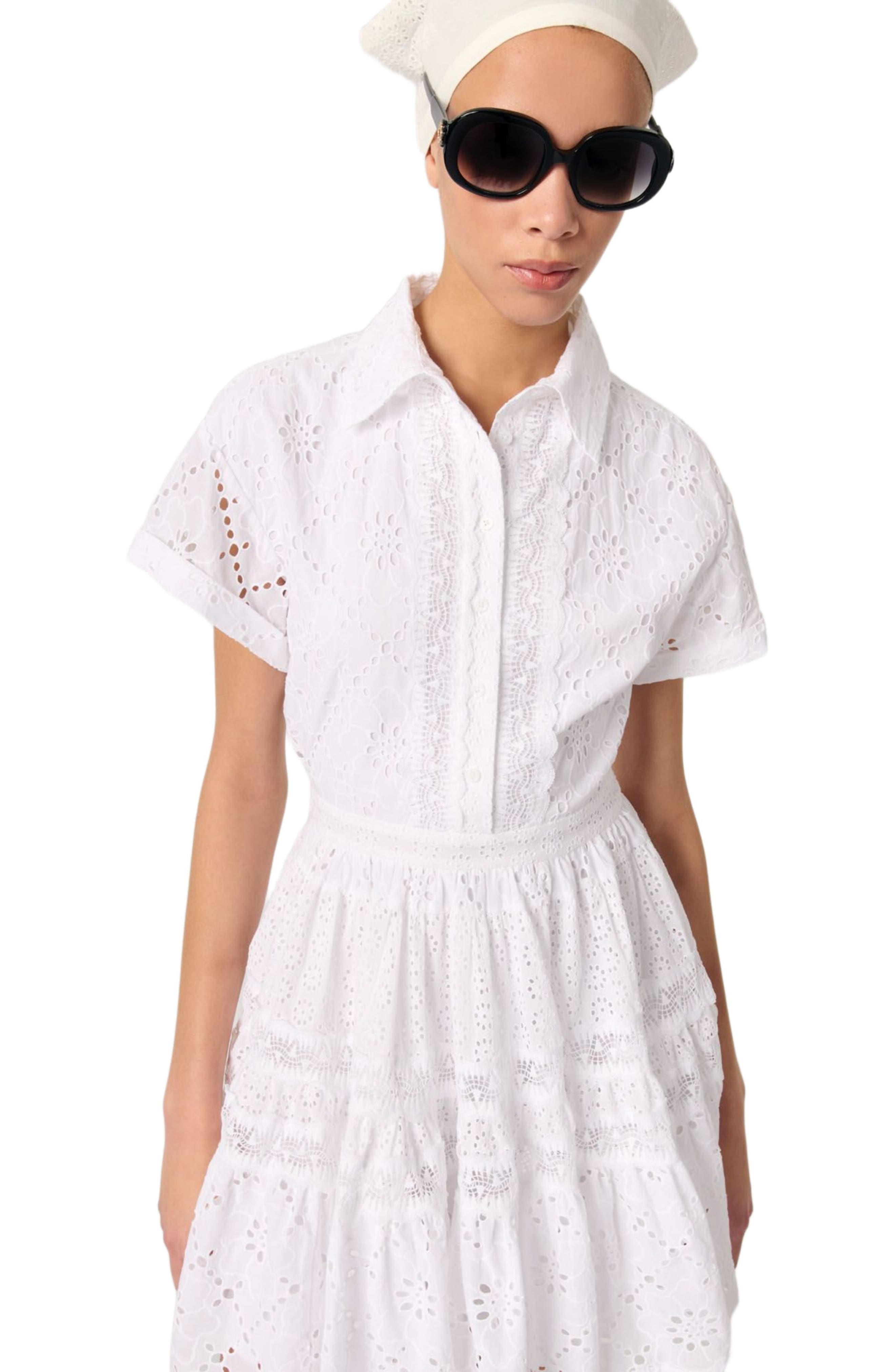 maje Embroidered babydoll dress in White at Nordstrom - 4