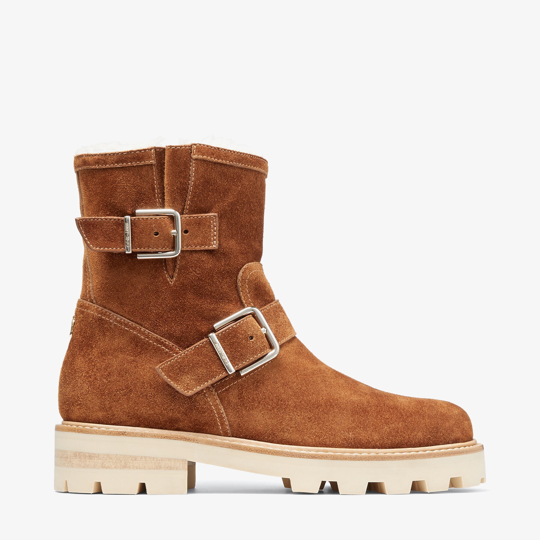 Youth II - Lined
Tan Soft Suede Biker Boots with Natural Shearling Lining - 1