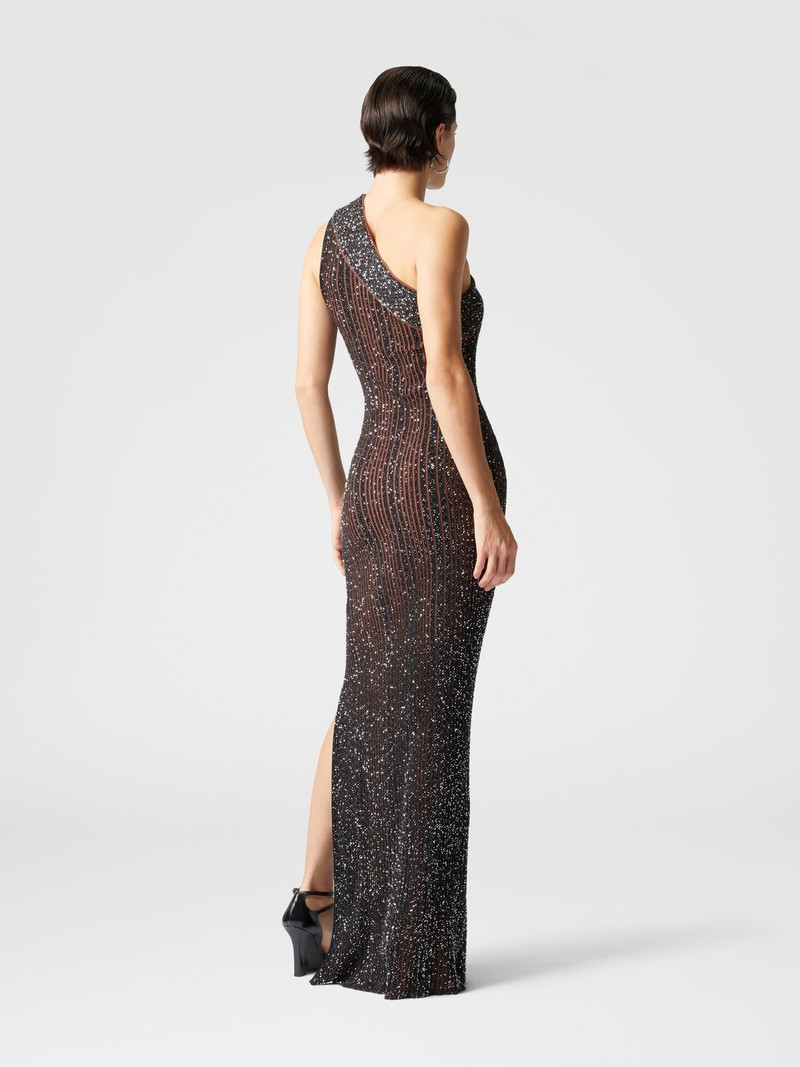 Long one-shoulder ribbed dress with sequins and slit 3