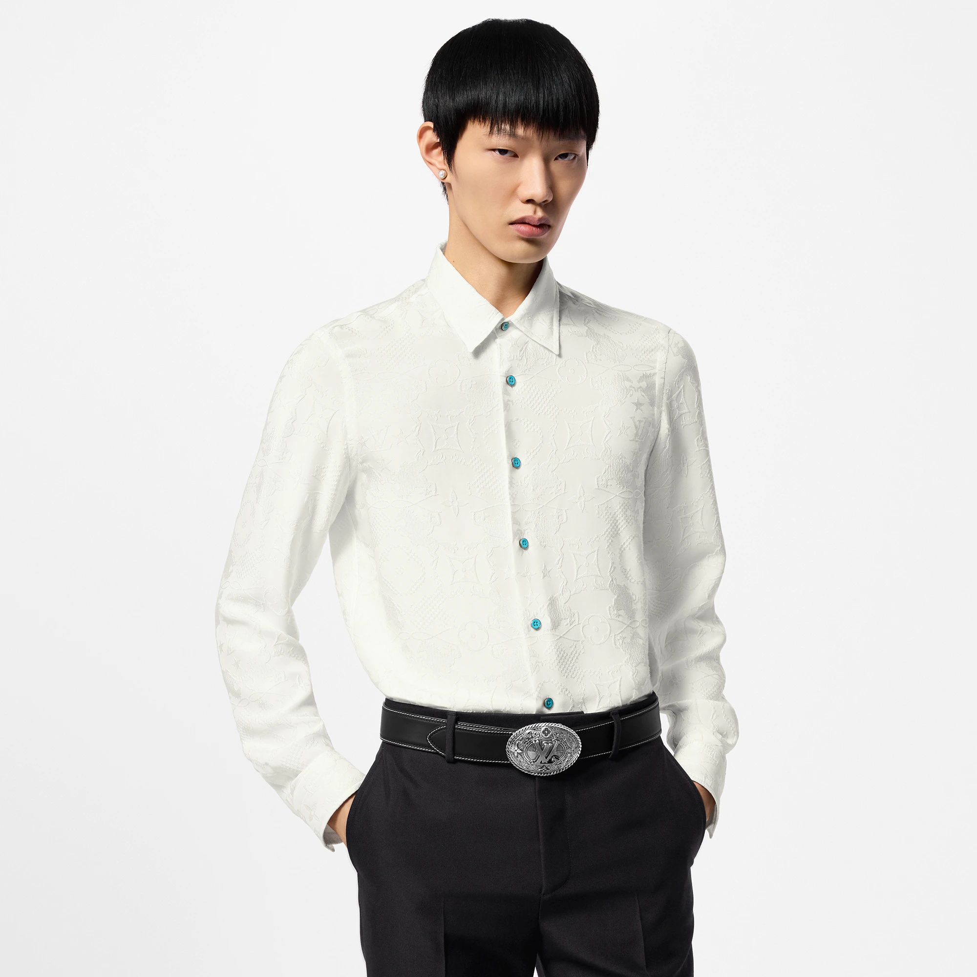Long-Sleeved Jacquard Silk Shirt - 2