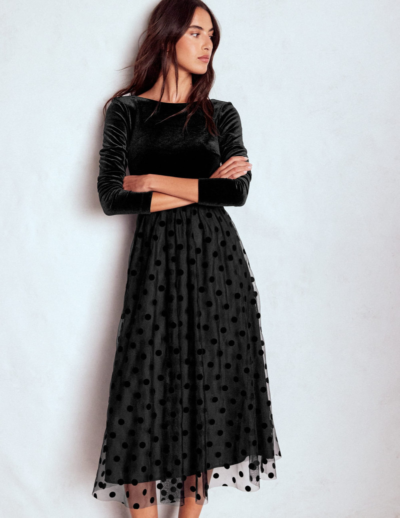 Velvet Bodice Jersey Dress-Black 6