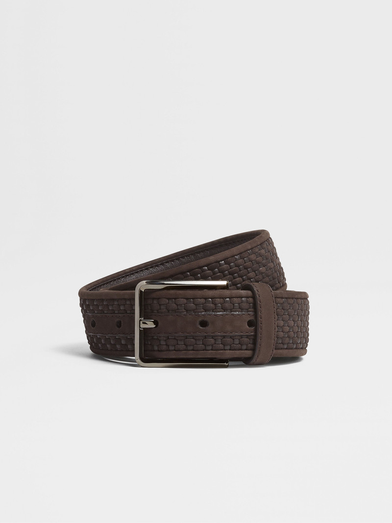DARK BROWN PELLETESSUTA™ LEATHER BELT 1