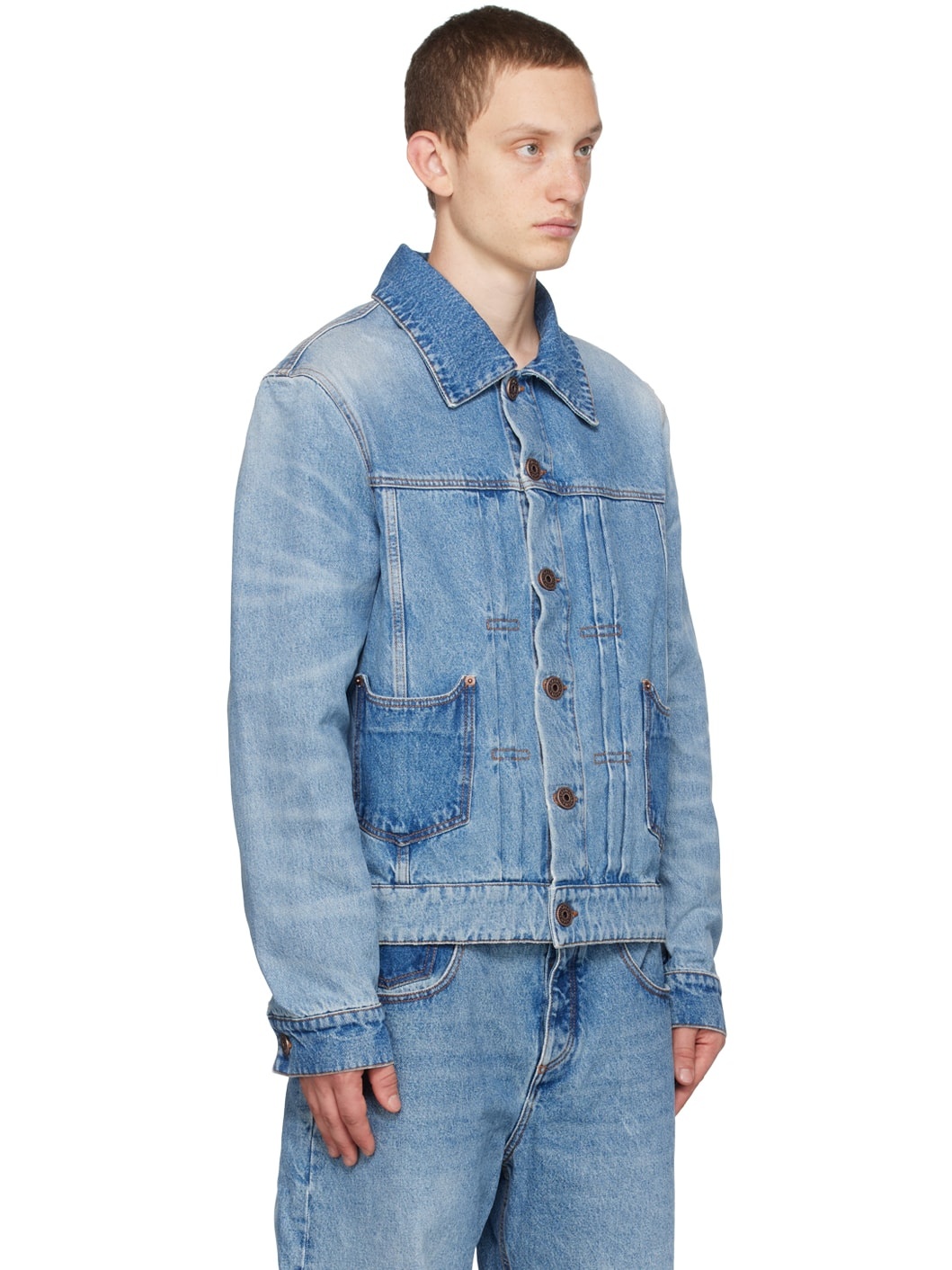 Blue Pleated Denim Jacket - 2