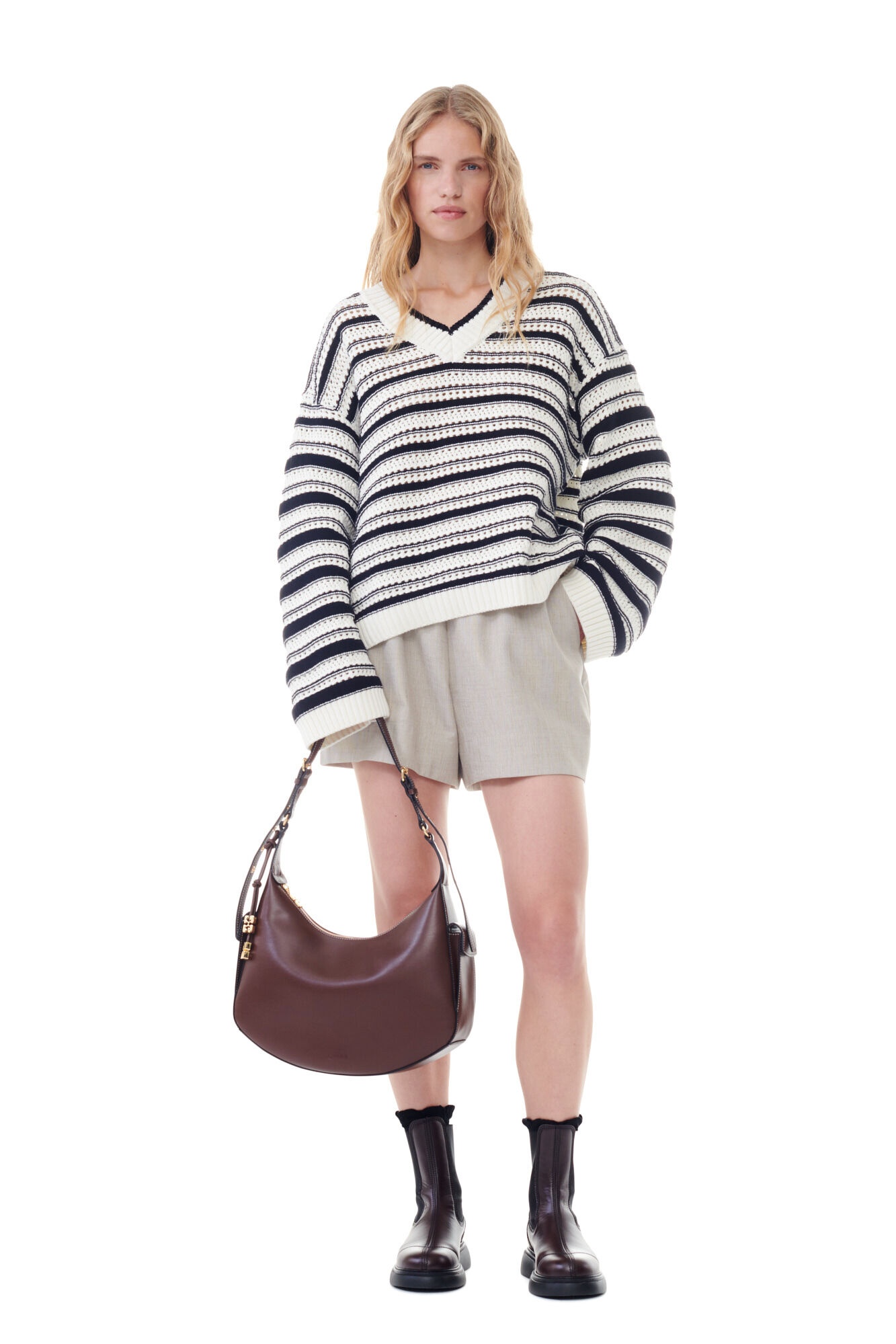 STRIPED COTTON V-NECK PULLOVER - 3