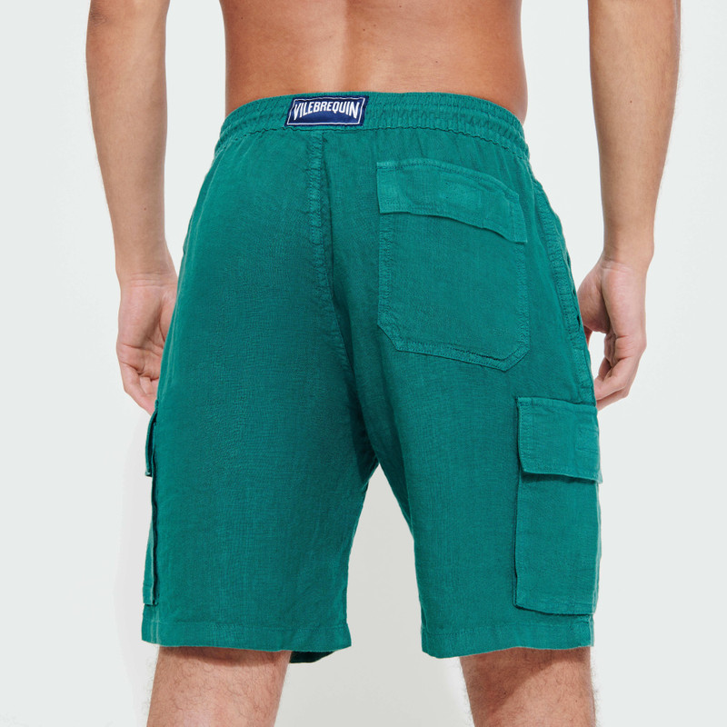 Men Linen Bermuda Shorts cargo pockets 4
