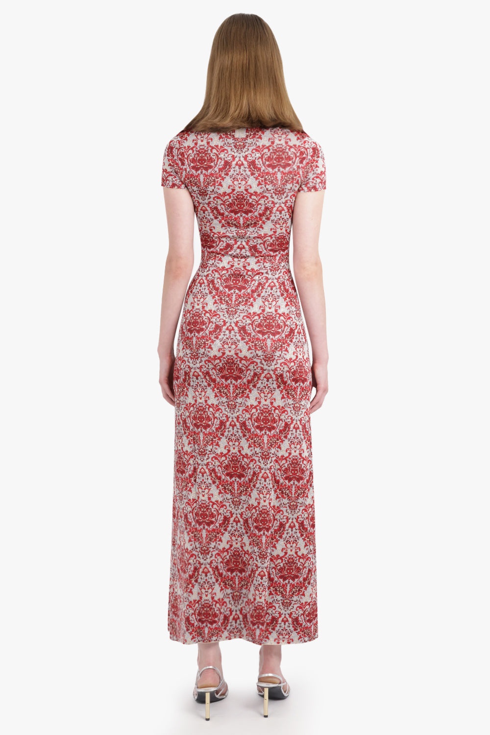 GEO PAISLEY PRINT S/S MAXI DRESS | RED/SILVER - 4