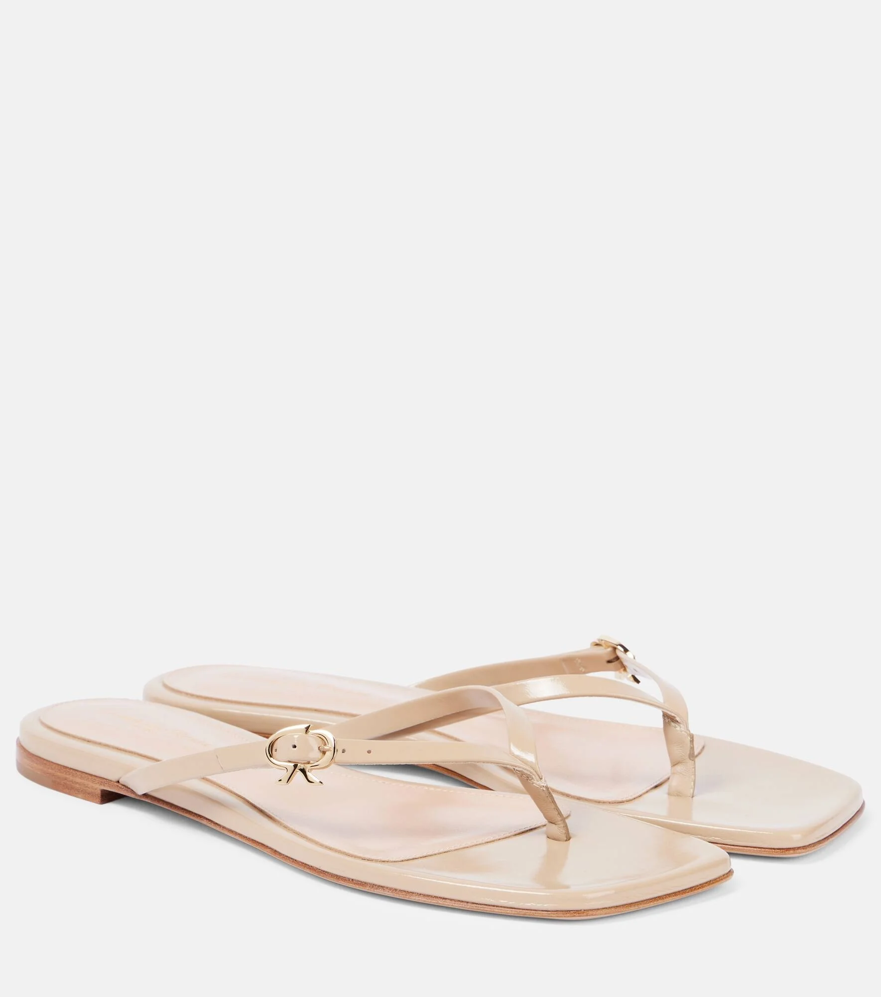 Ribbon patent leather thong sandals - 1