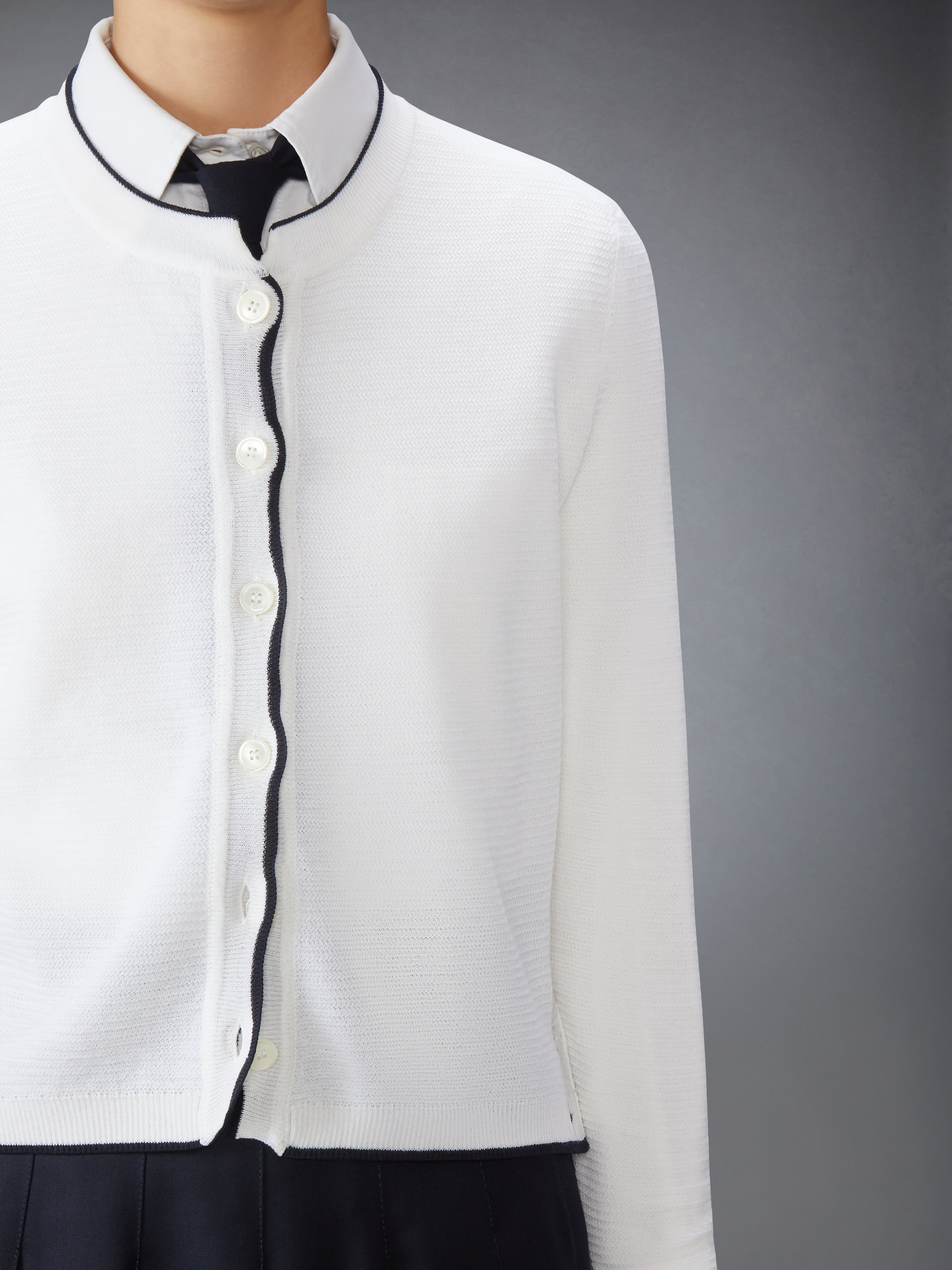 WOOL CREPE 4-BAR CREW NECK CARDIGAN - 6