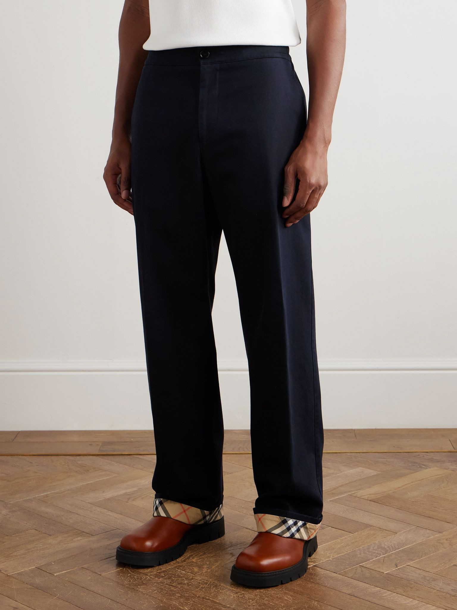 Straight-Leg Cotton-Twill Trousers Navy - 3