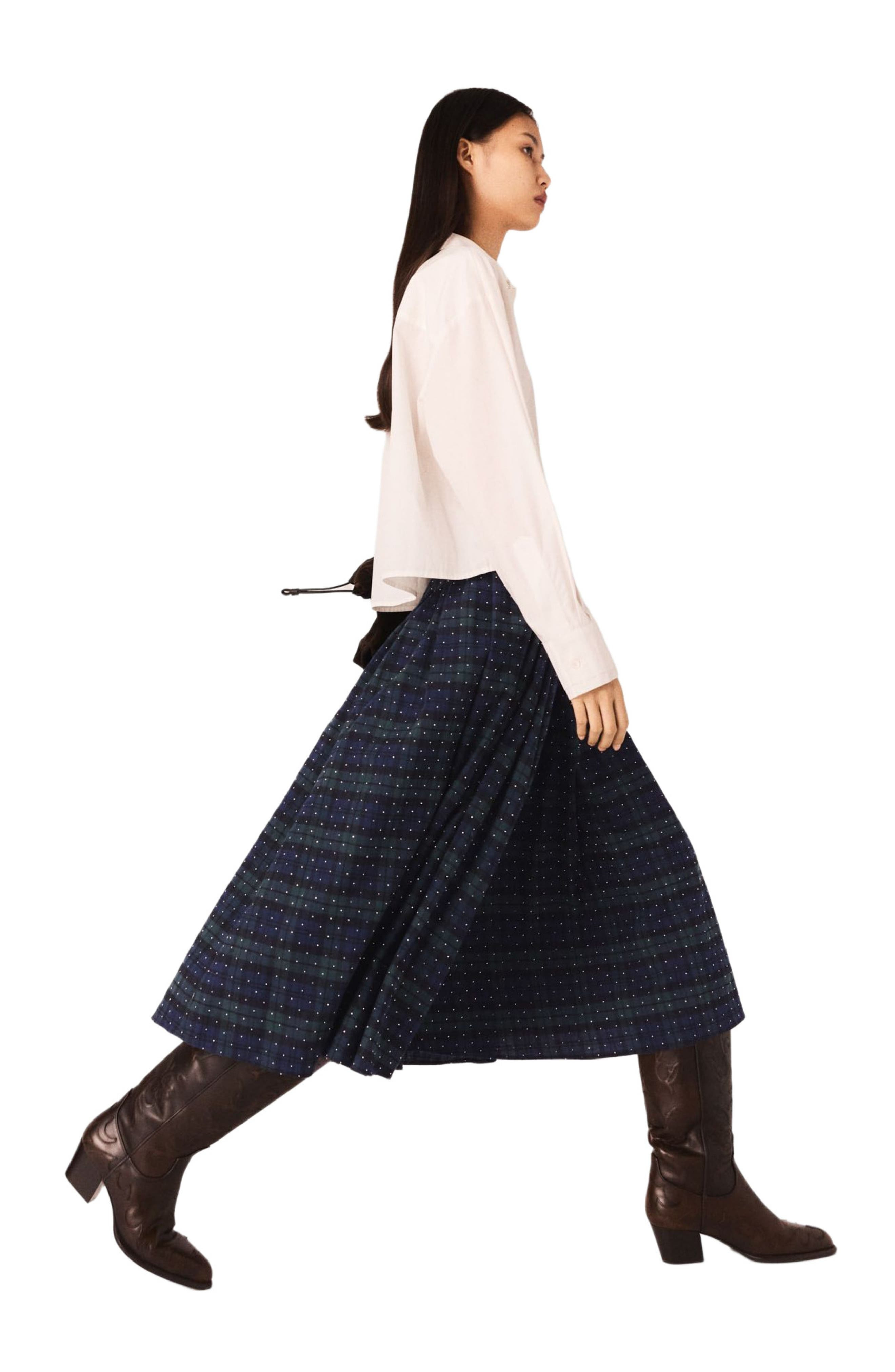 maje Check skirt with rhinestones in Blue /Green at Nordstrom - 4