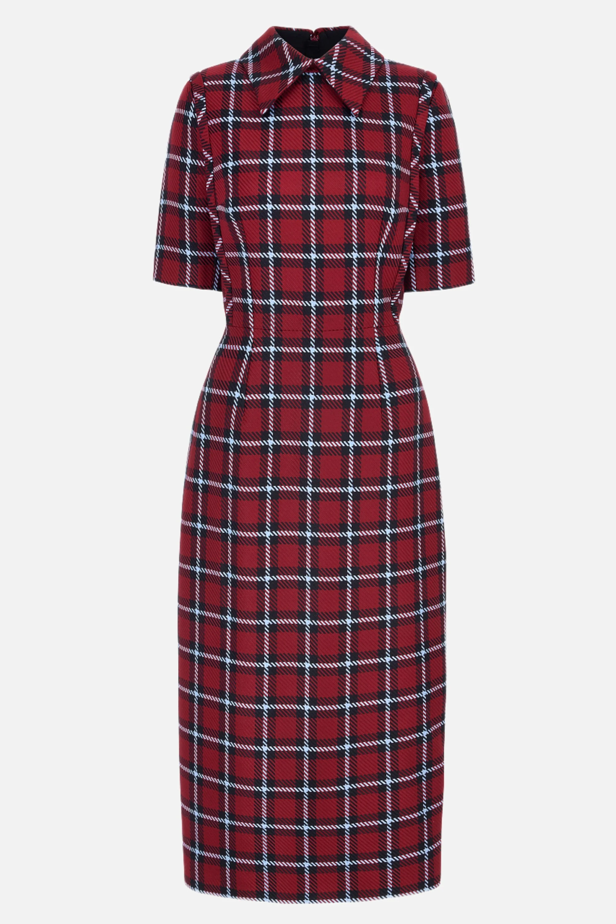 Valletta Dress In Red & Blue Tartan Merino - 1