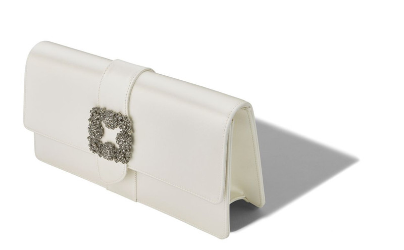 Manolo Blahnik Off-White Satin Jewel Buckle Clutch outlook