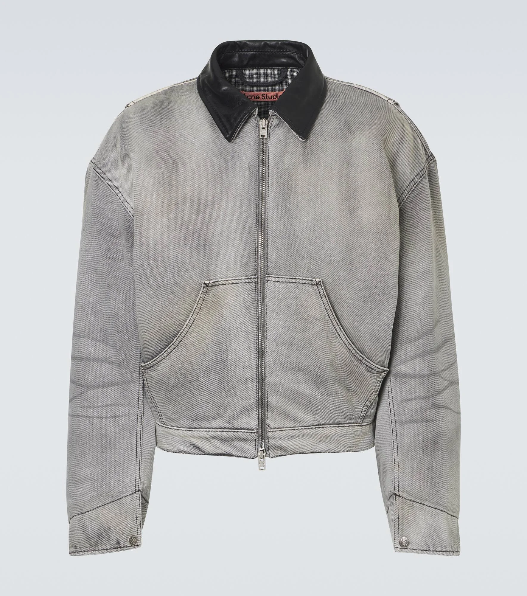 Leather-trimmed denim jacket - 1