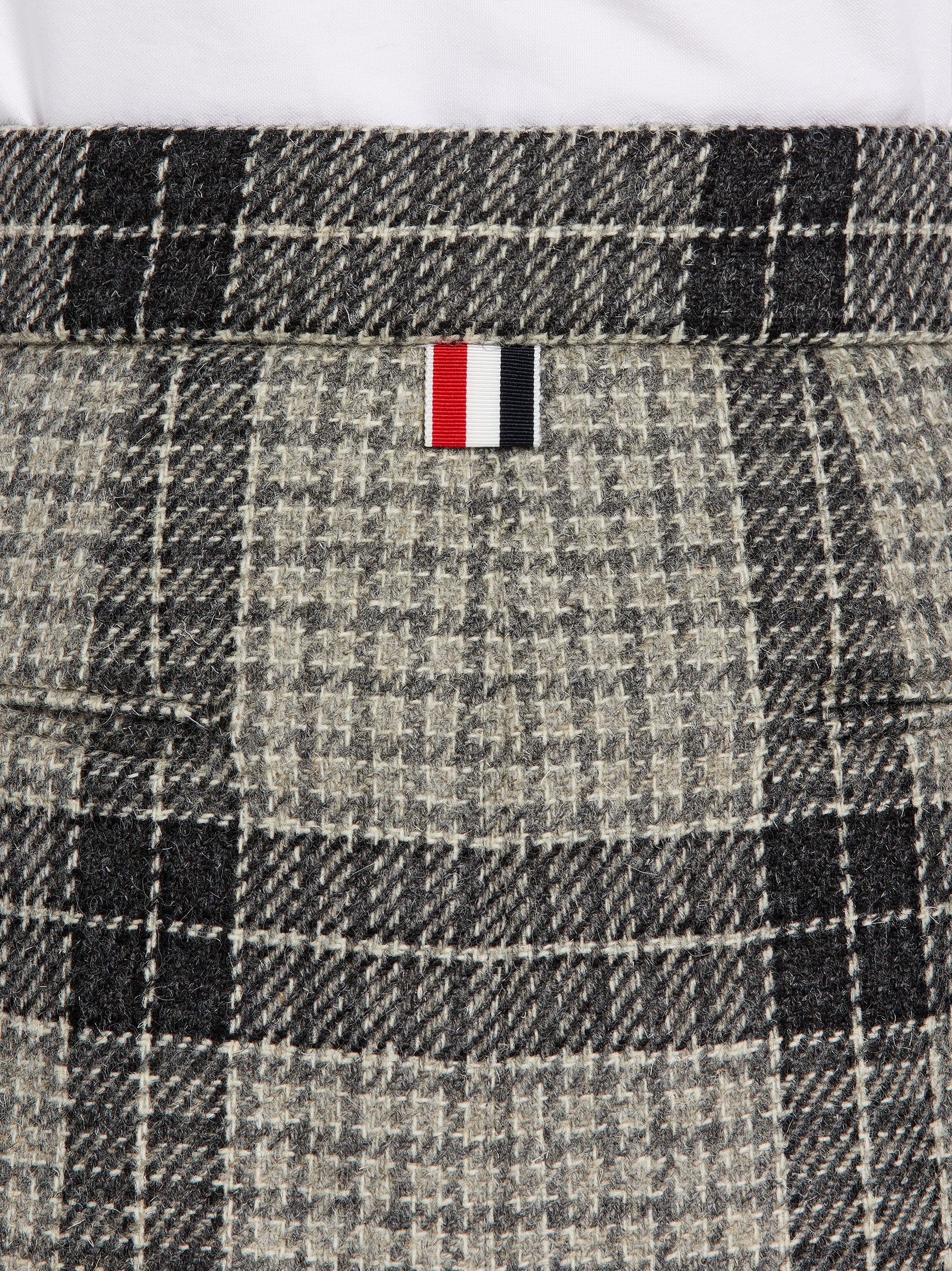 Medium Grey Grid Windowpane Check British Wool Grosgrain Tipping Below-the-Knee Sack Skirt - 6