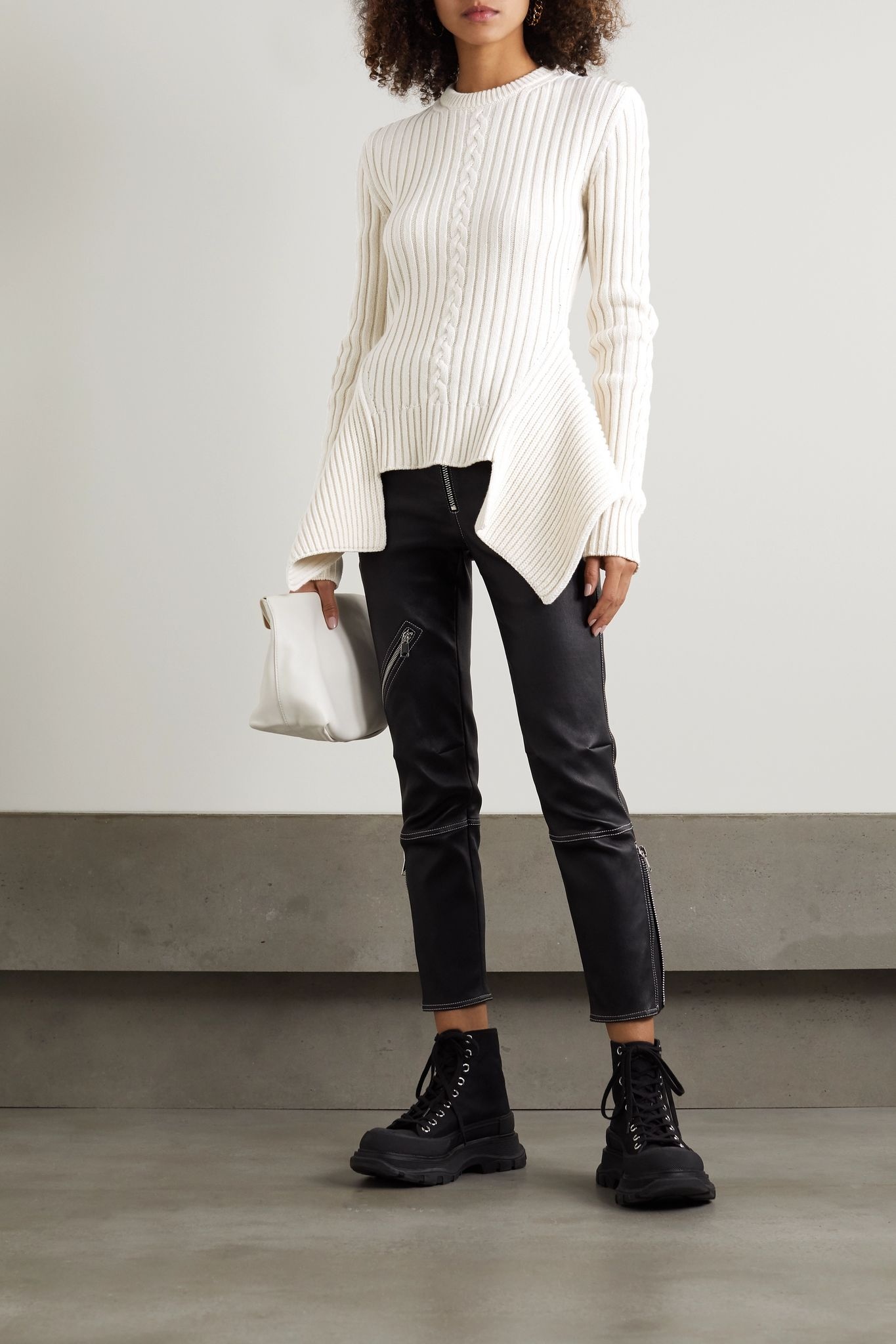 Asymmetric ribbed and cable-knit wool and cashmere-blend sweater - 2