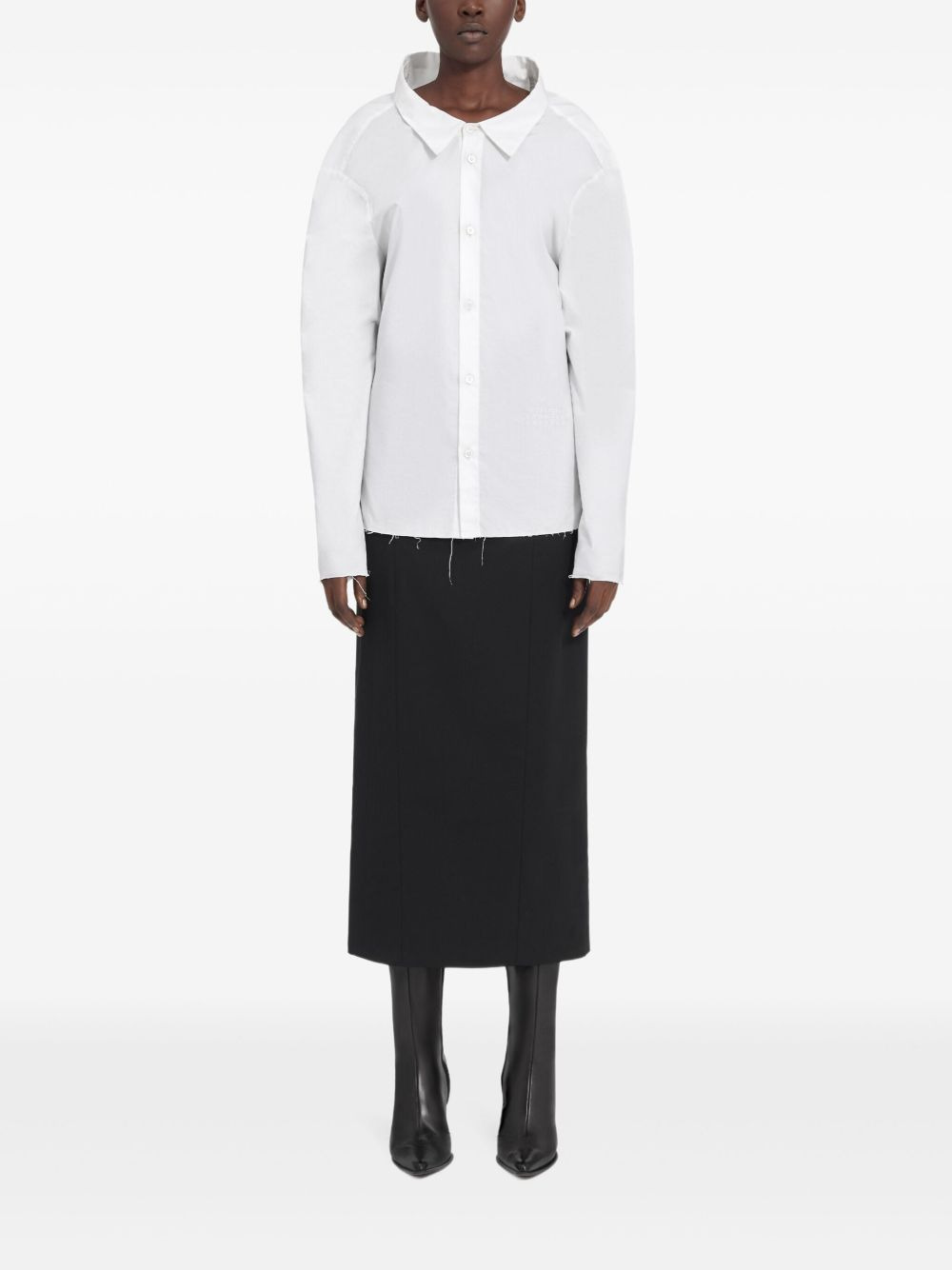oversized-collar frayed-hem shirt - 2