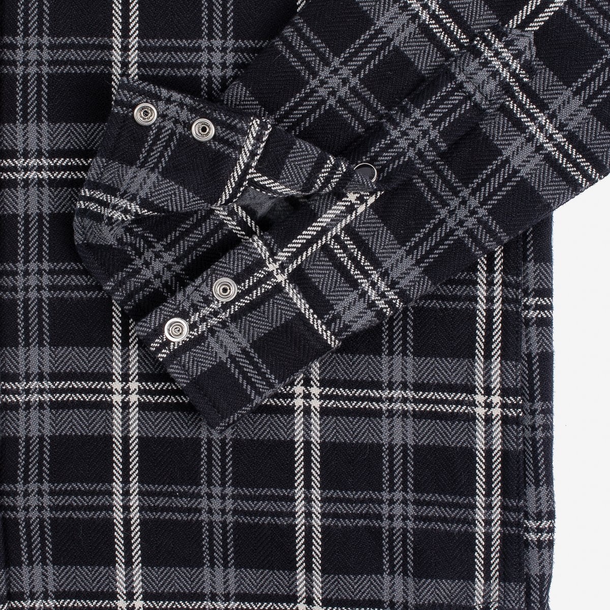 Ultra Heavy Flannel Herringbone Check Western Shirt - Black - 10