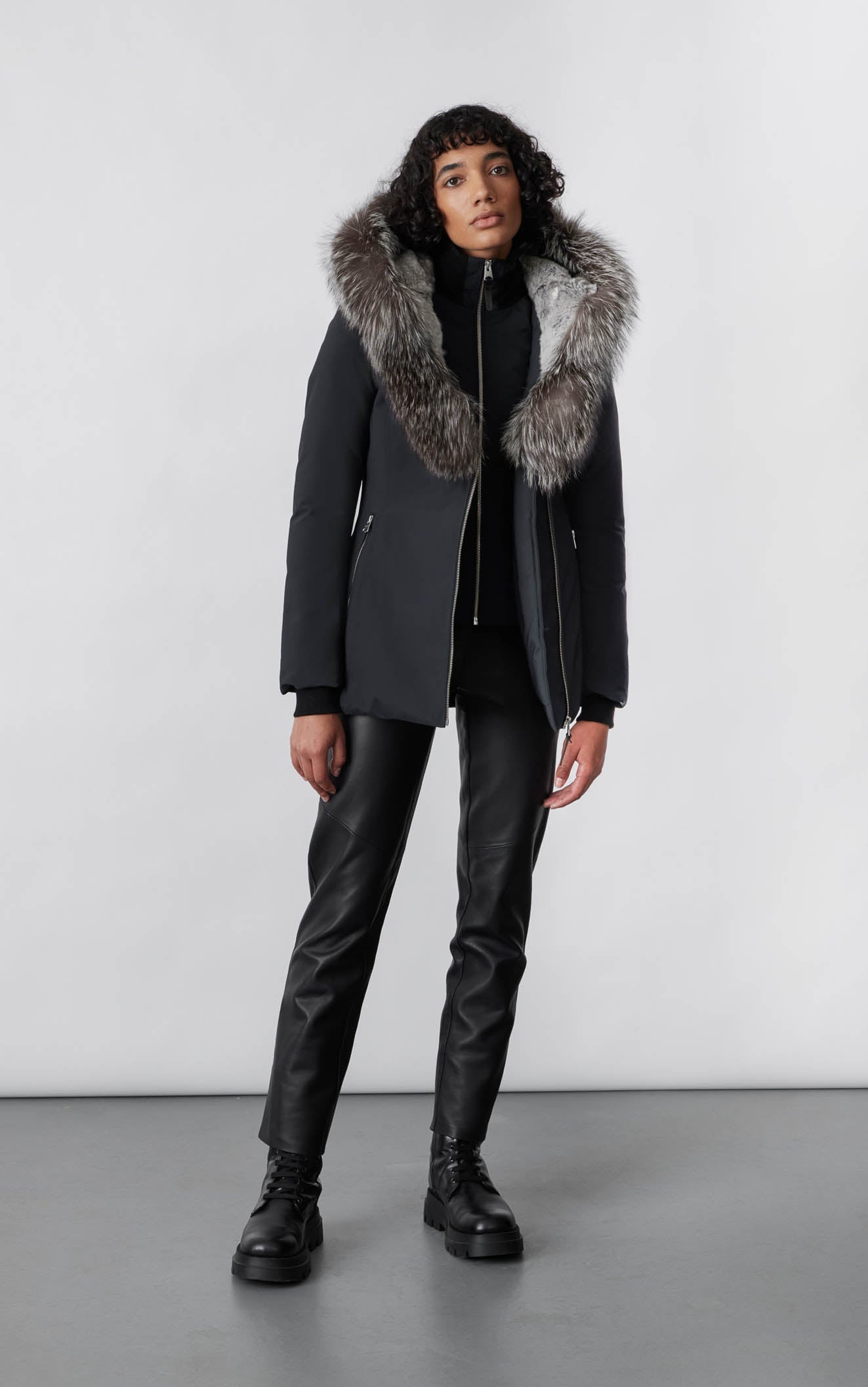 AKIVA down coat with silver fox fur trimmed hood - 7