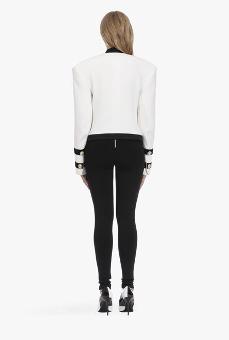 White and black viscose military jacket with gold-tone buttons 3