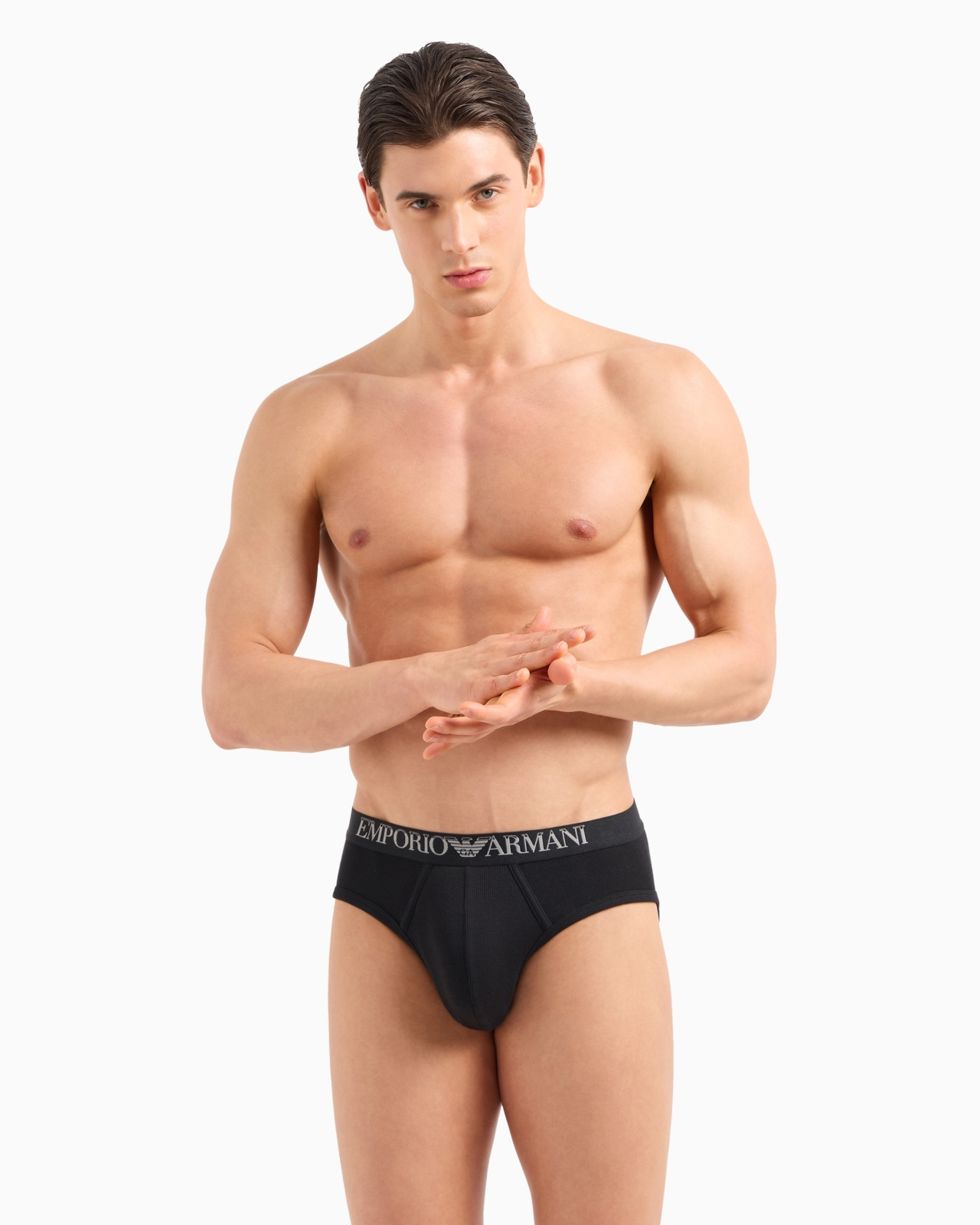 Two-pack of ribbed cotton briefs with logo band - 2