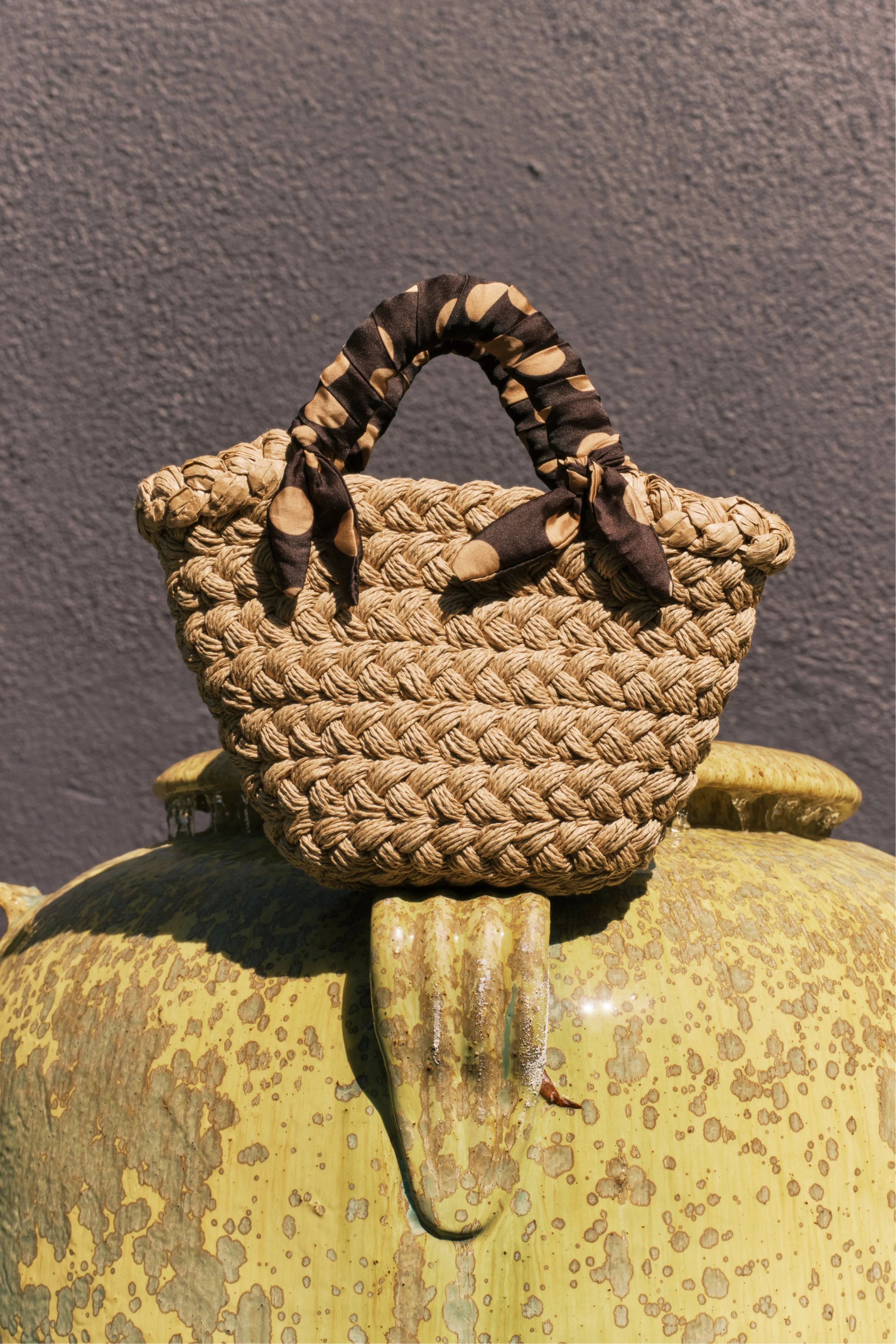 Twilly Basket Bag In Polka Dot/Natural - 1
