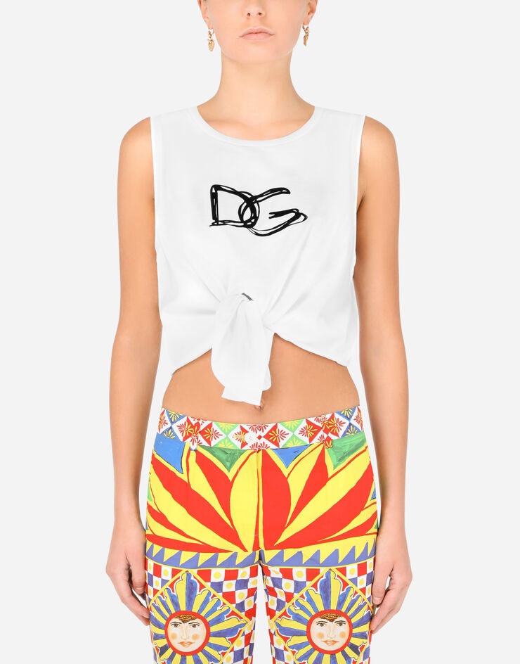 Jersey tank top with tie hem and DG lettering - 1