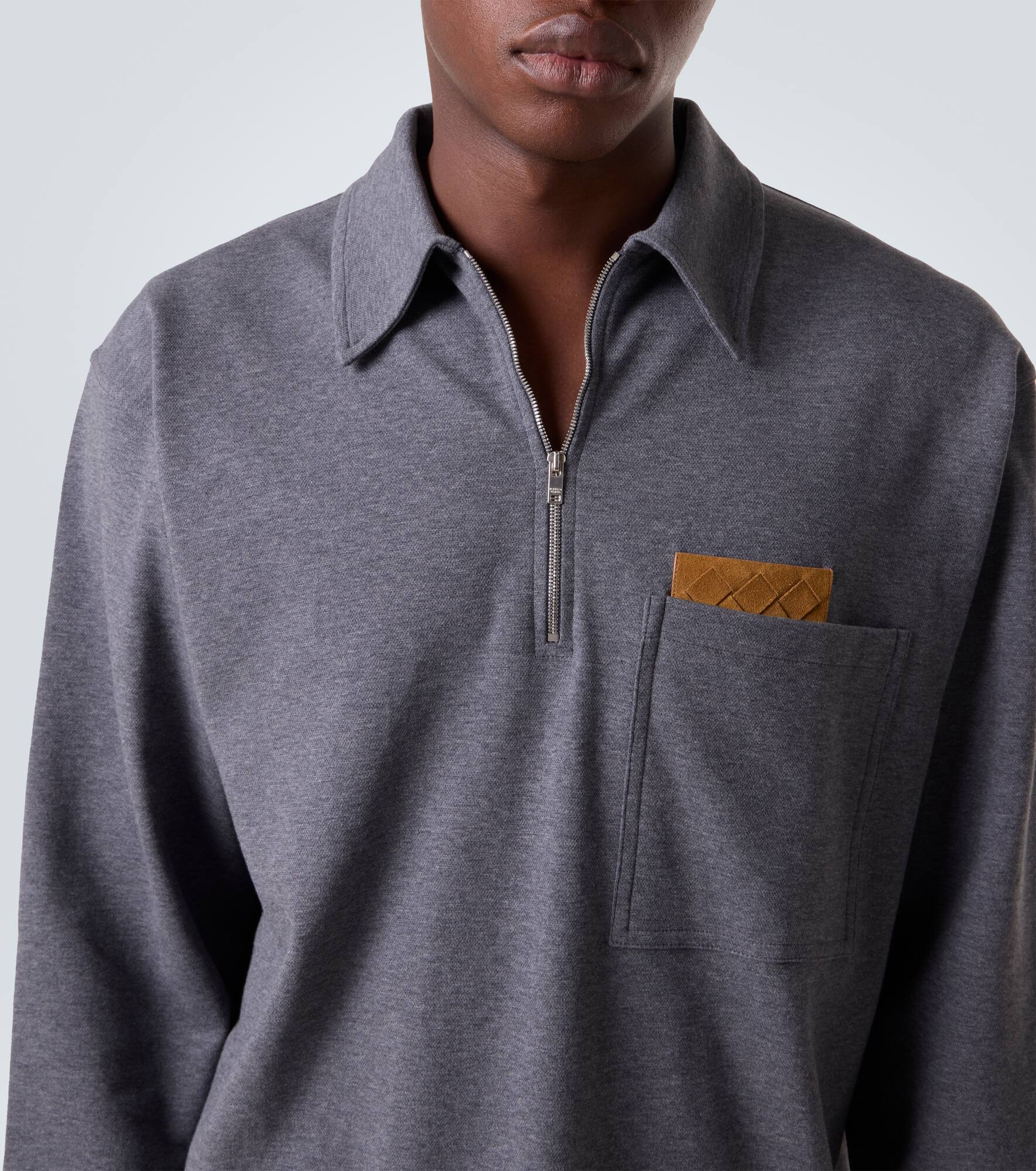 Intrecciato cotton jersey polo sweater - 5