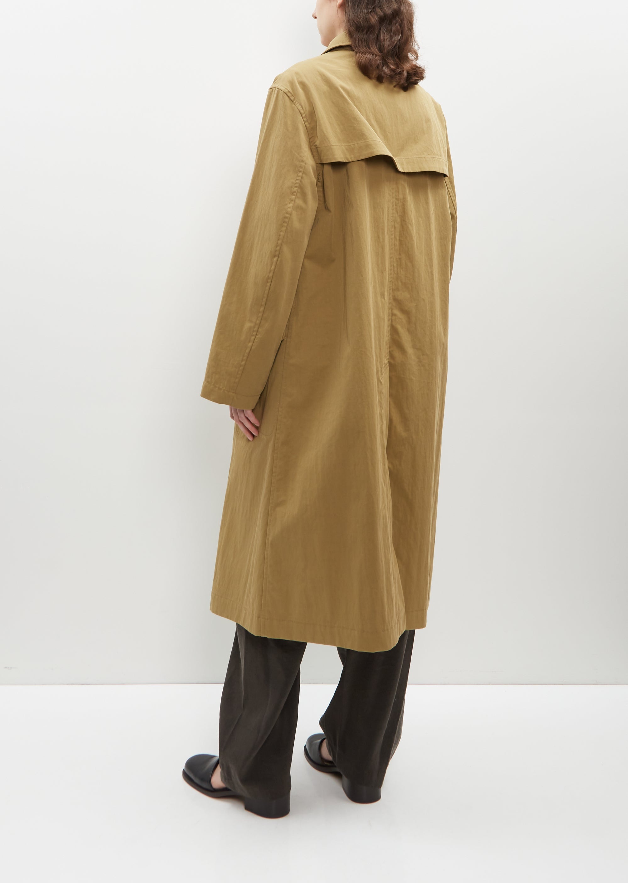 Cotton Blend Asymmetrical Raincoat — Ochre Khaki - 3