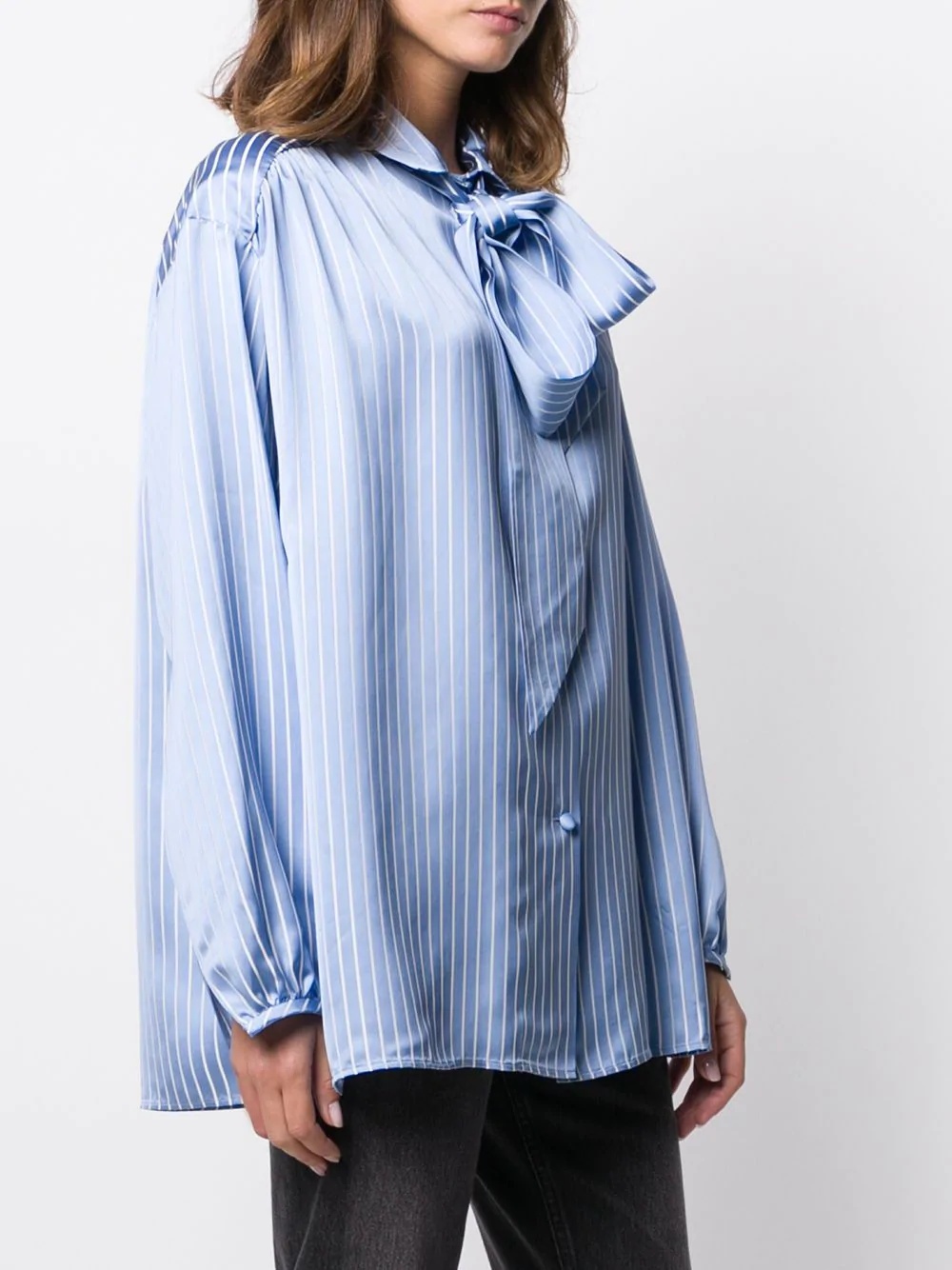 striped pussy bow blouse - 4