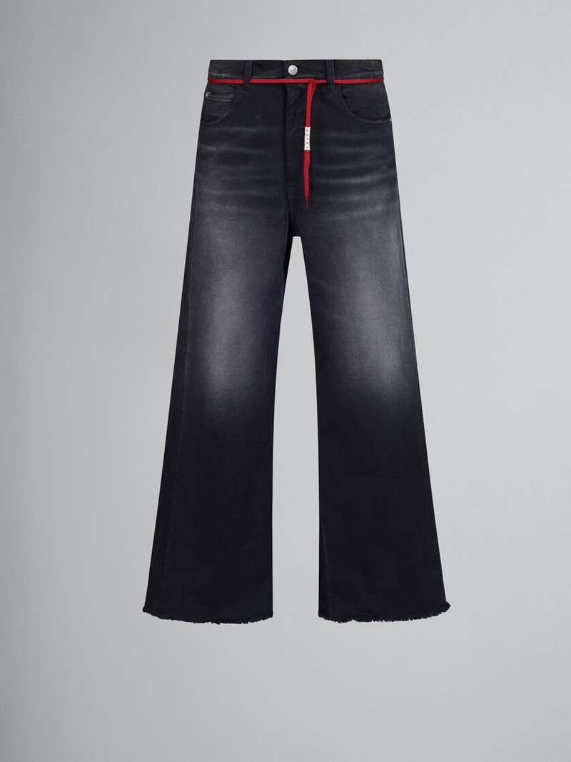 BLACK BLEACHED BULL DENIM FLARED TROUSERS 1