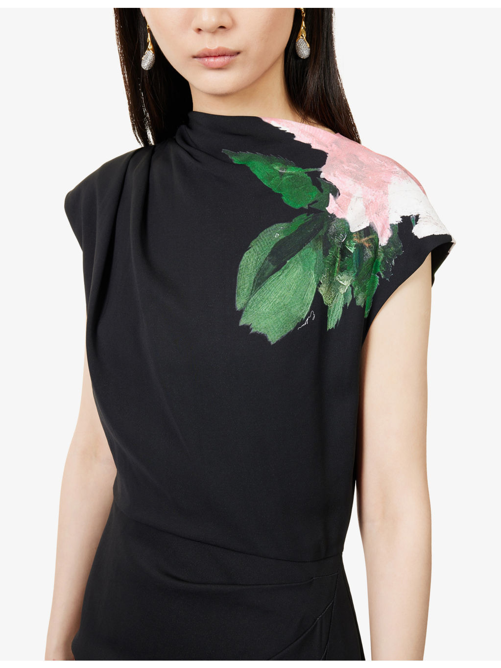 Floral-Embroidered Cocktail Cloque Jacquard Midi Dress - 5