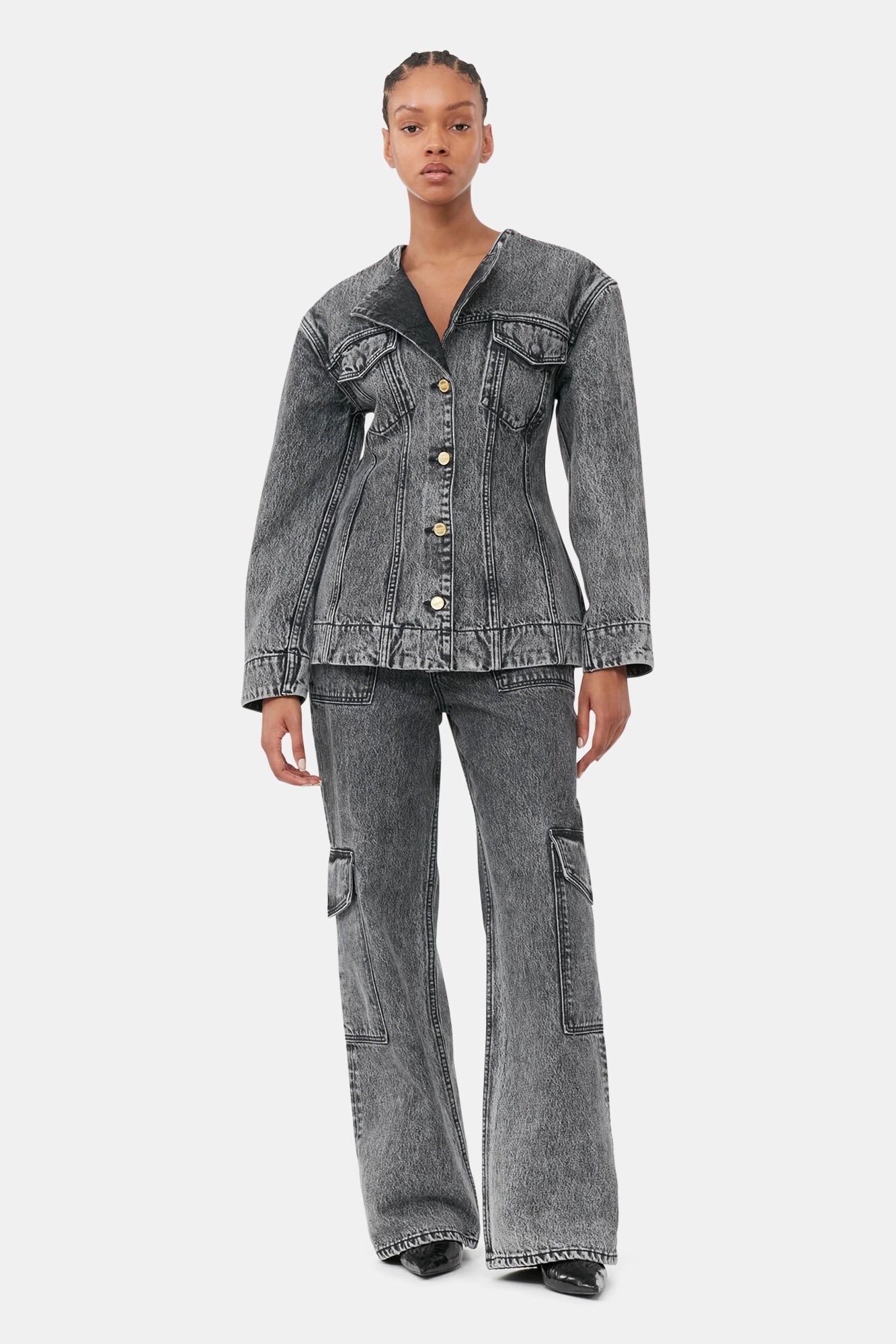 SNOW WASHED DENIM FITTED BLAZER - 2