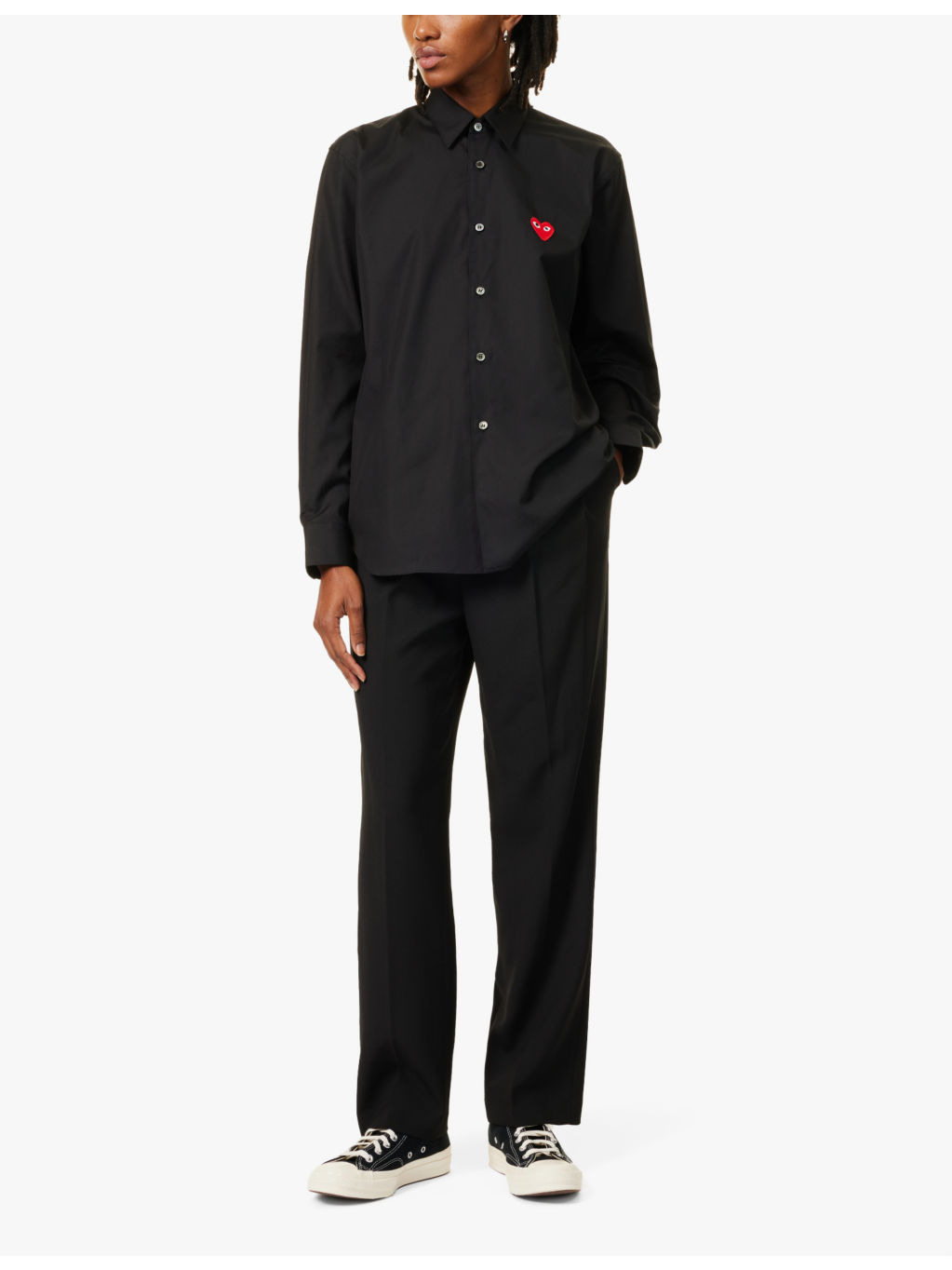 Heart-embroidered long-sleeve cotton shirt - 2