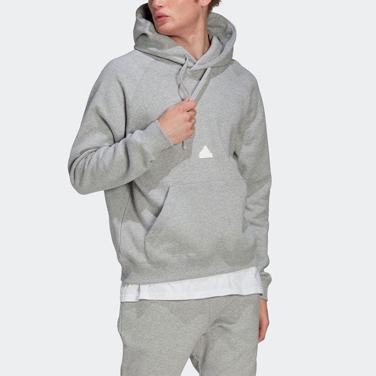 Men's adidas Solid Color Logo Hooded Loose Long Sleeves Gray HN1950 - 4