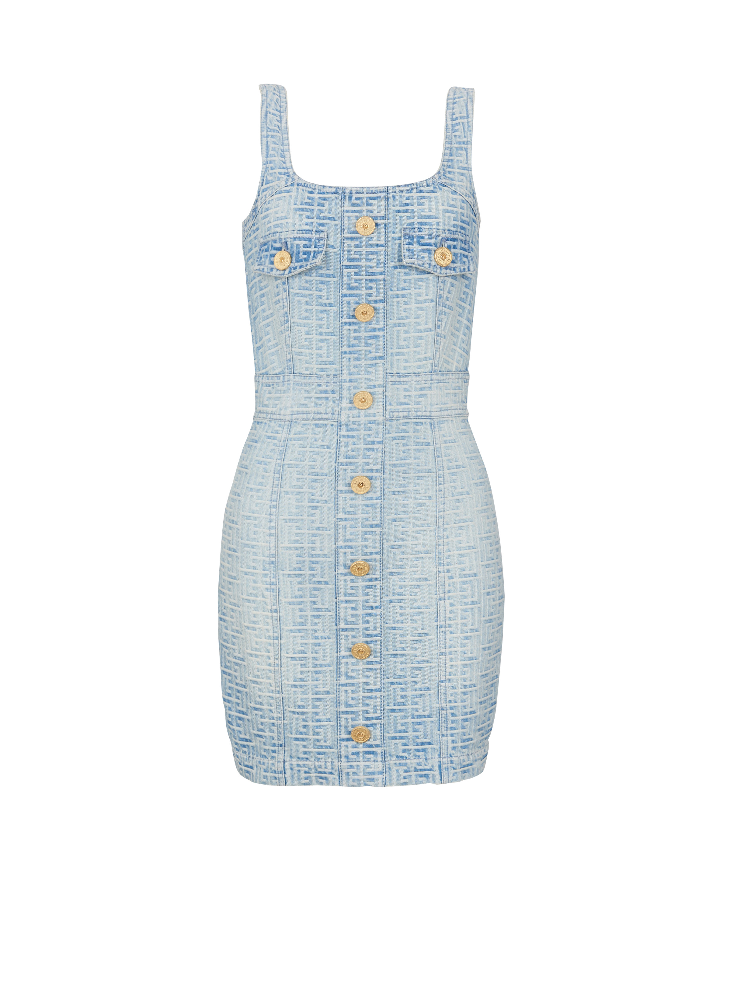 Monogrammed short denim dress - 1