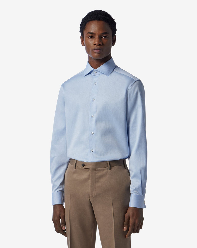CORNELIANI Light blue cotton shirt with honeycomb pattern outlook