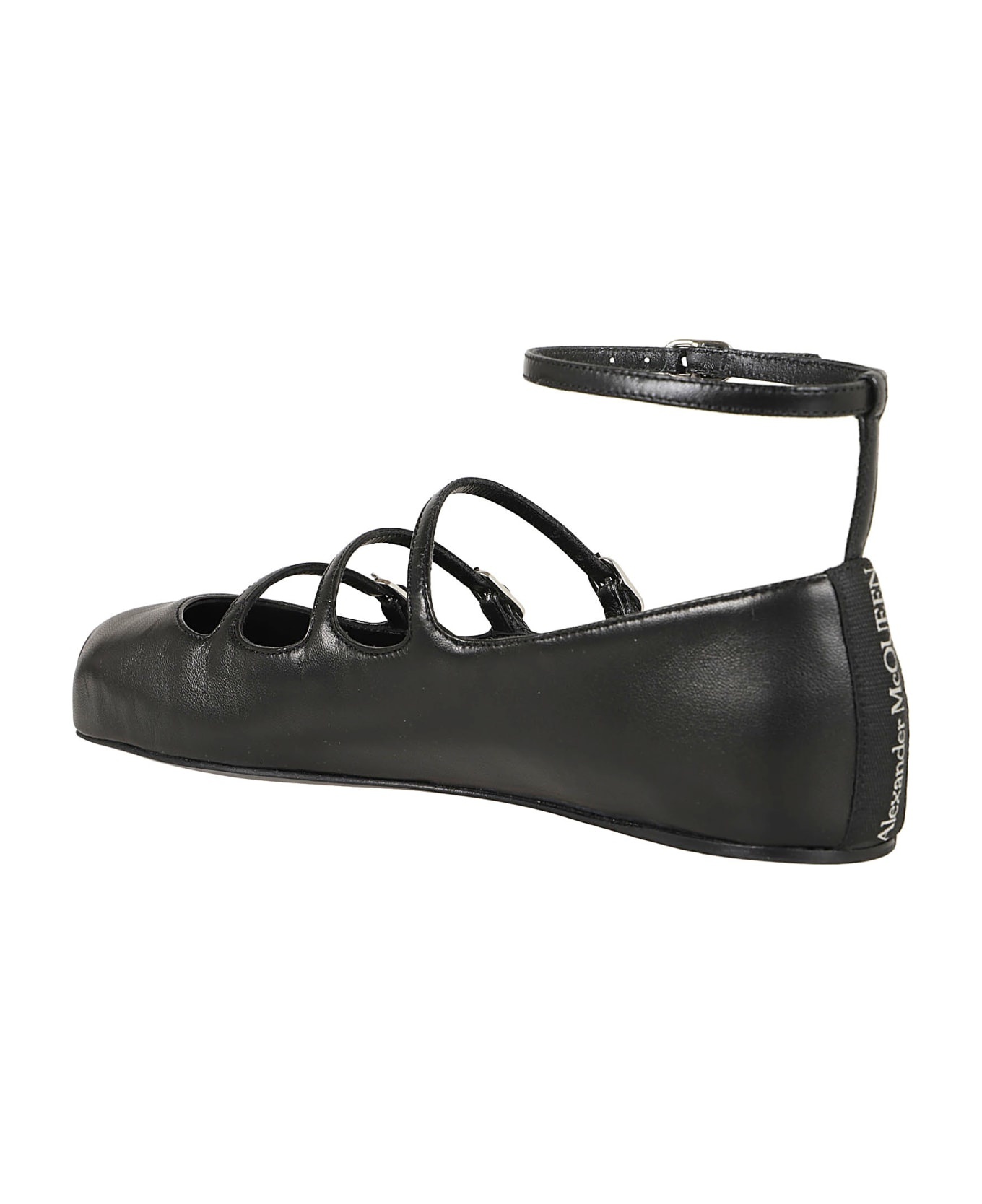 Buckled-straps Square-toe Ballerina Shoes - 3