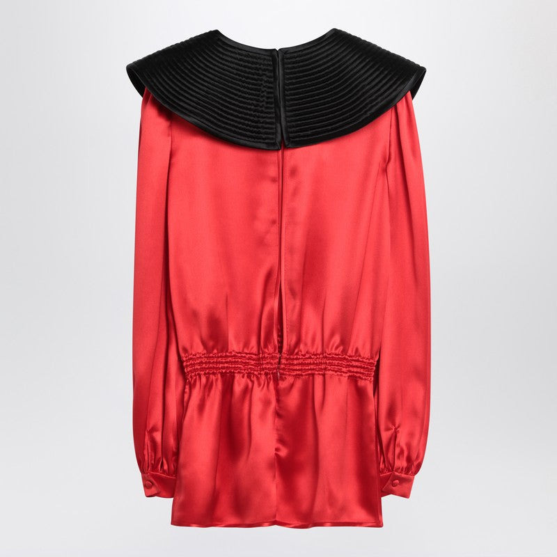 Valentino Red Silk Blouse With Black Collar Women - 2