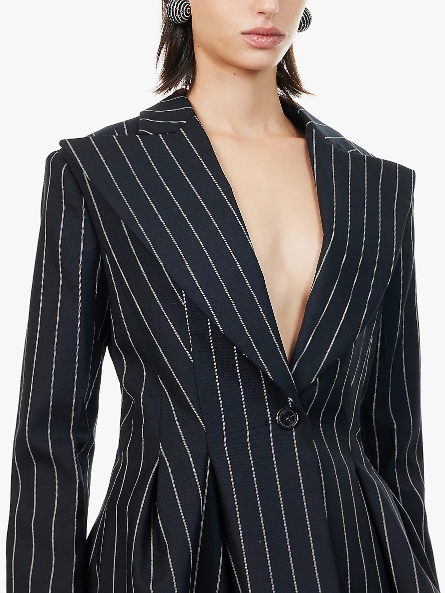 Pinstripe pleated regular-fit wool blazer - 5