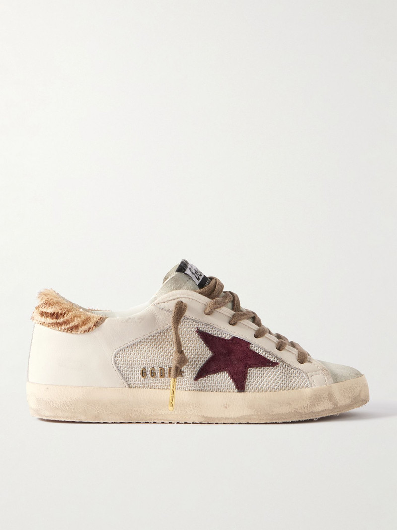 Super-Star calf hair and suede-trimmed mesh and distressed leather sneakers Off-white 1