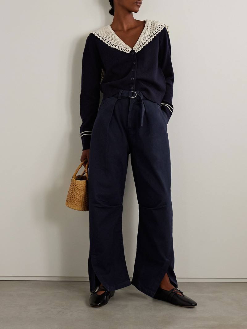 Sea Carolyn belted pleated cotton-canvas barrel-leg pants Navy outlook