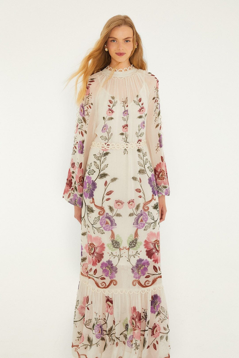 Cream Rococo Flowers Lace Maxi Dress 4