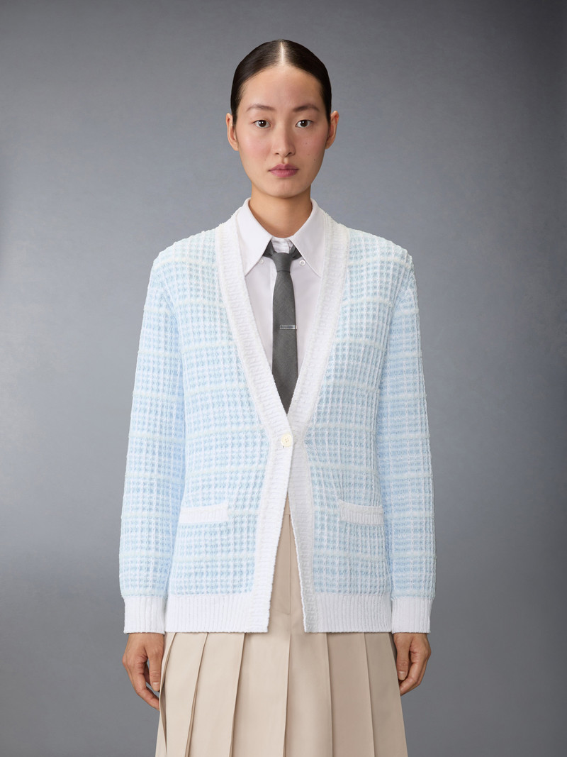 Thom Browne TUCK STITCH TWEED ELONGATED V-NECK CARDIGAN outlook