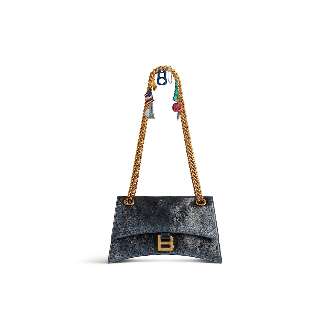 Women's Crush Small Chain Bag Dirty Effect With Ny Souvenirs Charms in Black - 1