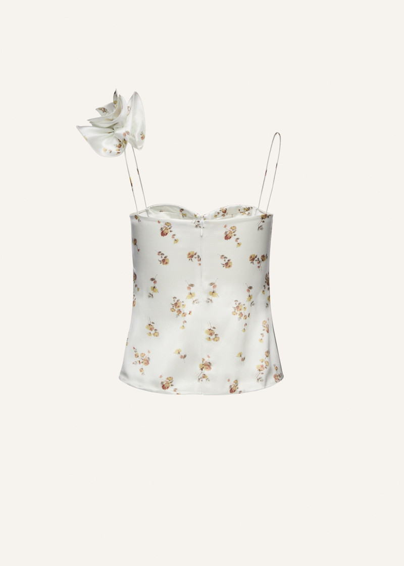 Flower appliqué silk tank in cream print 2